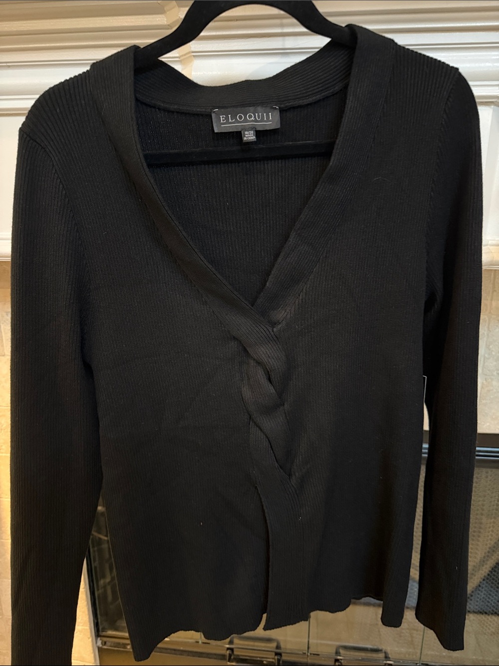 Eloquii Black Twist-Front Ribbed V-Neck Sweater Top SZ 18/20